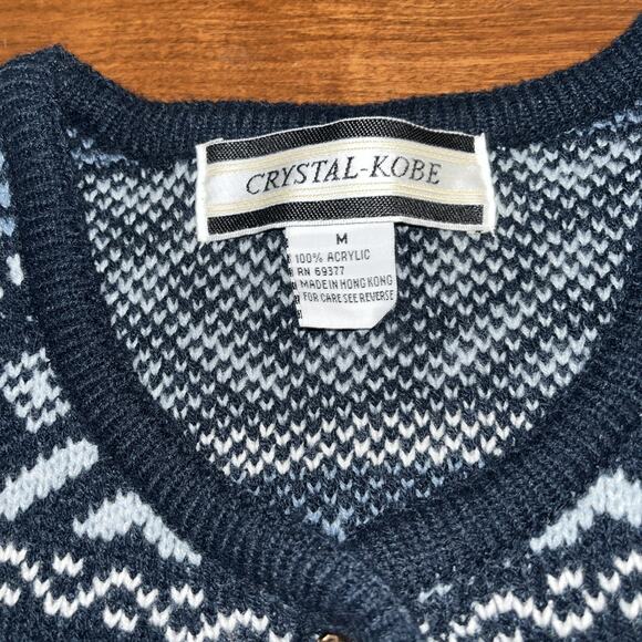 Crystal-Kobe Pine Tree Cardigan Sweater Vintage Ski Size Medium Y2K - Picture 3 of 5